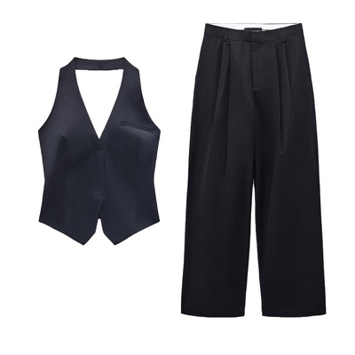 Set Áo Cổ Yếm Lưng Cao + Quần Dài Lưng Cao Phong Cách Âu Mỹ Zara Thời Trang Cho Nữ5427412
