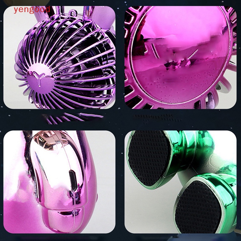 Quạt Mini Cầm Tay Có Đèn Nhiều Màu Sạc USB Họa Tiết Thỏ Hoạt Hình