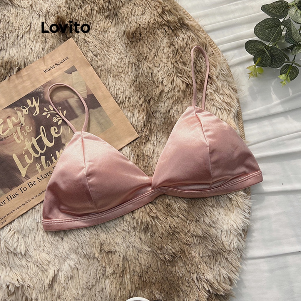 Áo ngực Lovito cổ V dây mảnh có thể điều chỉnh bằng satin màu trơn thường ngày cho nữ L50AD045 (Nhiều màu)