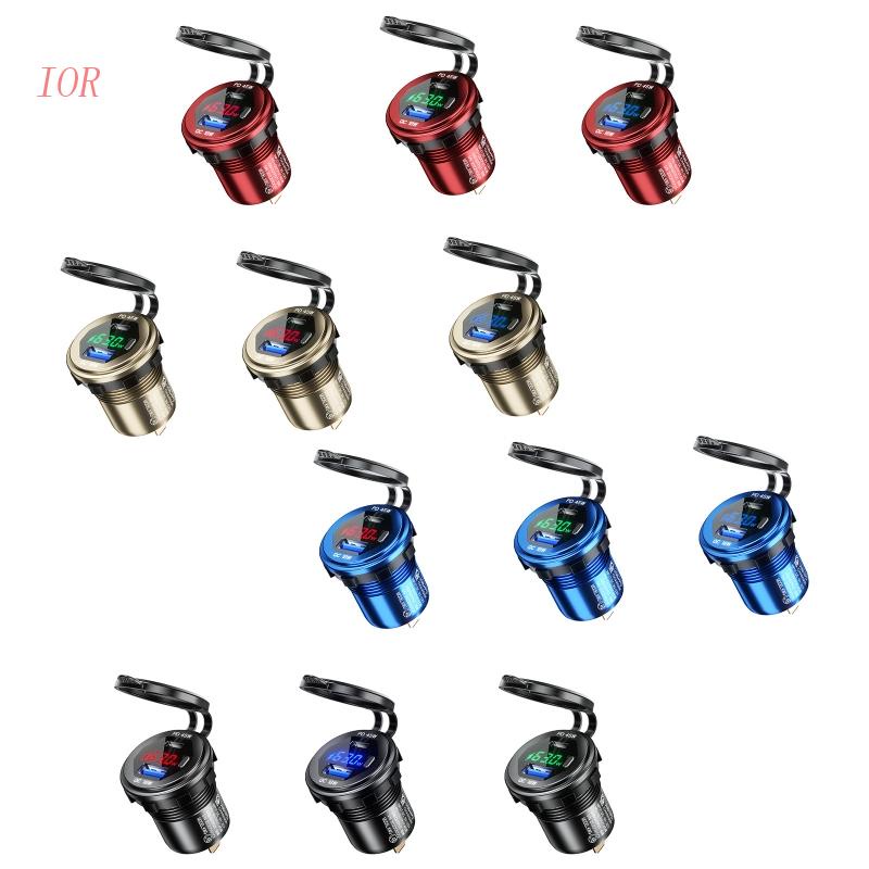 Tẩu Sạc Nhanh IOR 12V-24V 18W QC3.0 USB + 45W USB C PD Có Đèn LED Cho Điện Thoại / Máy Tính Bảng