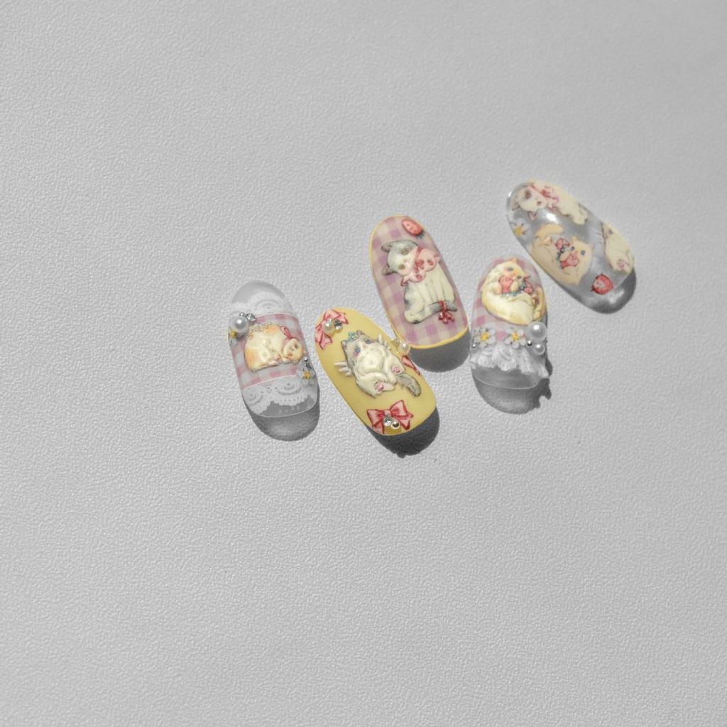 Miếng Dán Trang Trí Móng Tay 5D Hình Mèo Phong Cách Nhật Bản to2907