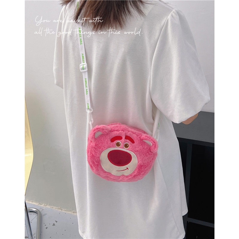 Favour Túi Đeo Chéo Hình Tròn Nhỏ Ba Mắt Phối Lông Xù Hình Gấu Dâu Tây Dễ Thương Dành Cho Bạn Nữ / Bé Trai