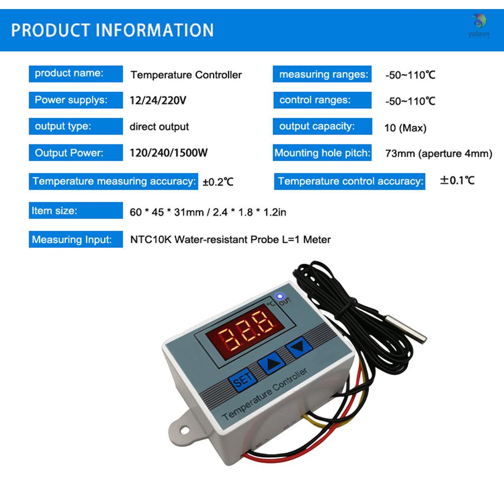 Phụ Kiện Điện Tử 12V / 120W - 50~110 Chất Lượng Cao°C Bộ Điều Khiển Nhiệt Độ Kỹ Thuật Số Thông Minh Màn Hình Hiển Thị Kỹ Thuật Số Chống Nước 1M Cho Bể Cá