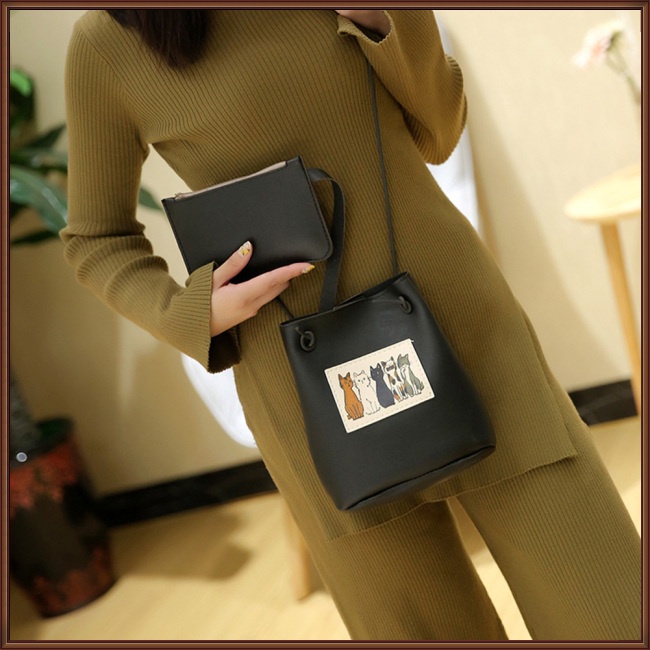 Túi Da PU Đeo Vai Hình Mèo Hoạt Hình Đáng Yêu