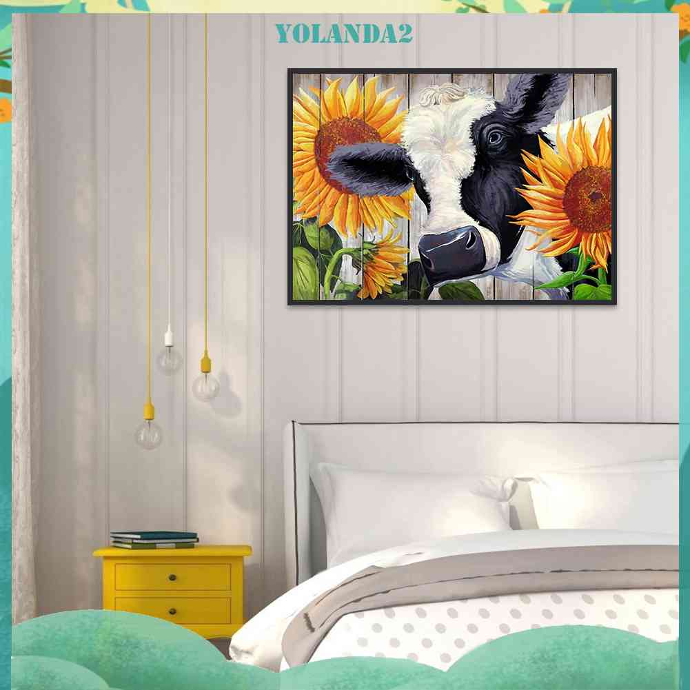 Tranh Đính Đá Kim Cương Toàn Bộ 5D DIY Hình Vẽ Hoa Hướng Dương / Bò Sữa