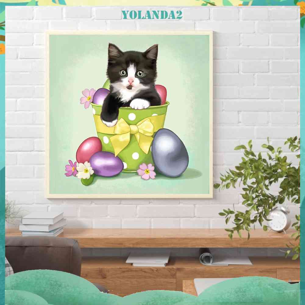 Bộ Tranh Đính Đá 5D DIY Hình Mèo Kitty Nhiều Màu Sắc Để Trang Trí Nhà