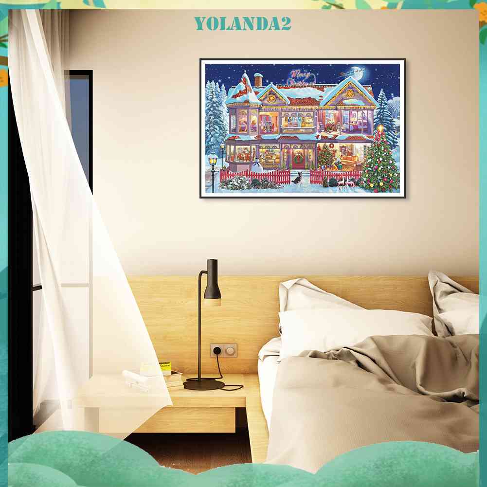 Tranh Đính Đá Kim Cương Toàn Bộ 5D DIY Hình Ngôi Nhà Giáng Sinh