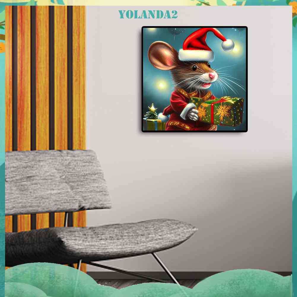 Tranh Đính Đá Kim Cương Toàn Bộ Hình Vẽ Chuột Giáng Sinh DIY Trang Trí Phòng