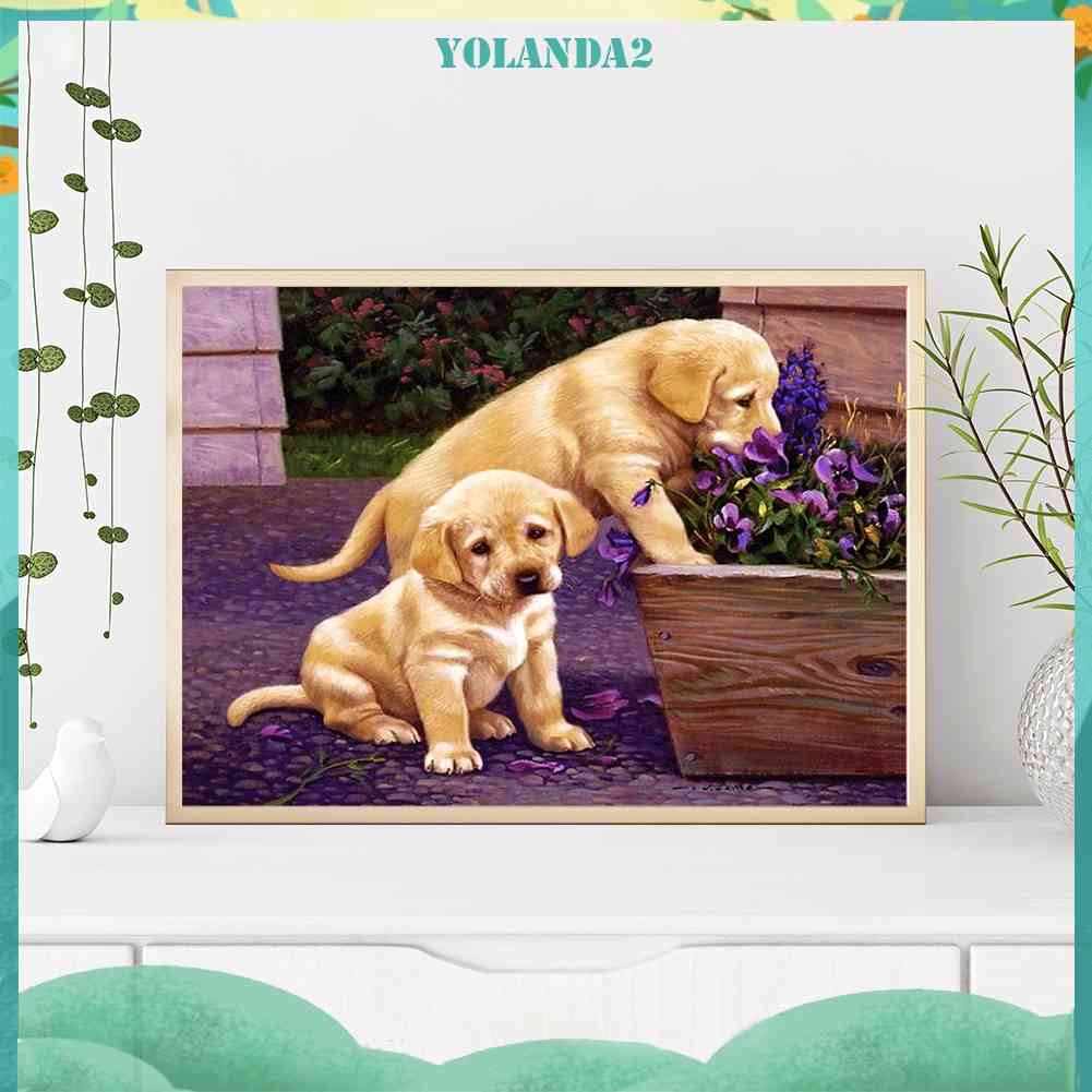 Bộ Tranh Đính Đá Toàn Bộ Họa Tiết Labrador Độc Đáo DIY Dùng Trang Trí Nhà Cửa