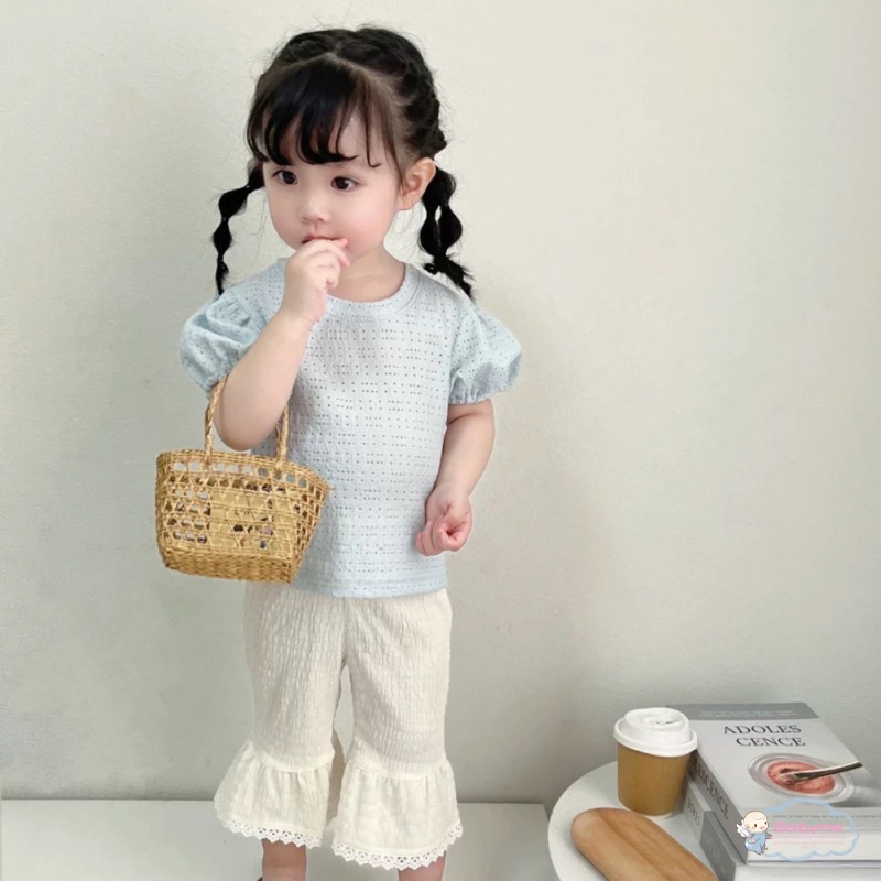 Bộ 2 Món Áo Thun Tay Ngắn + Quần Cotton Dáng Rộng Thời Trang Cho Bé Gái