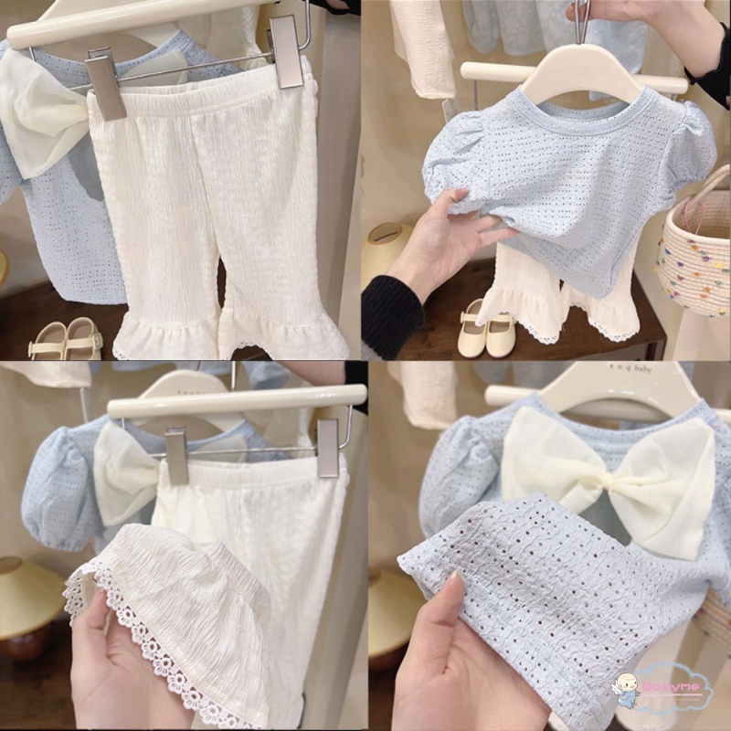 Bộ 2 Món Áo Thun Tay Ngắn + Quần Cotton Dáng Rộng Thời Trang Cho Bé Gái