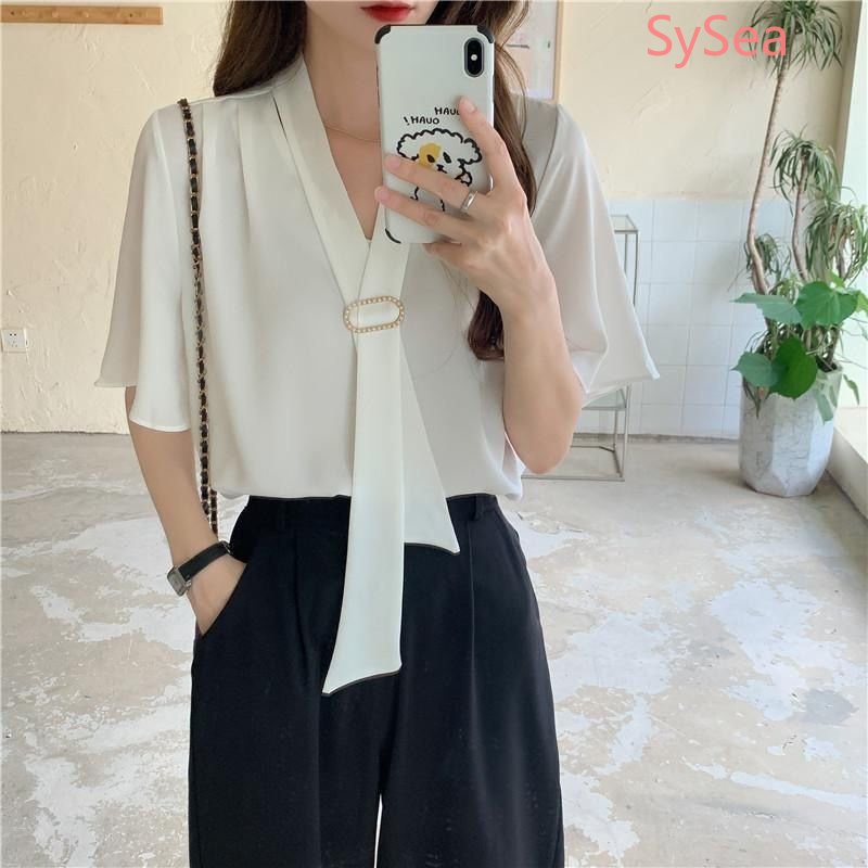 Áo Sơ Mi Ngắn Tay Cổ Chữ V Dáng Rộng Thanh Lịch Dành Cho Nữ