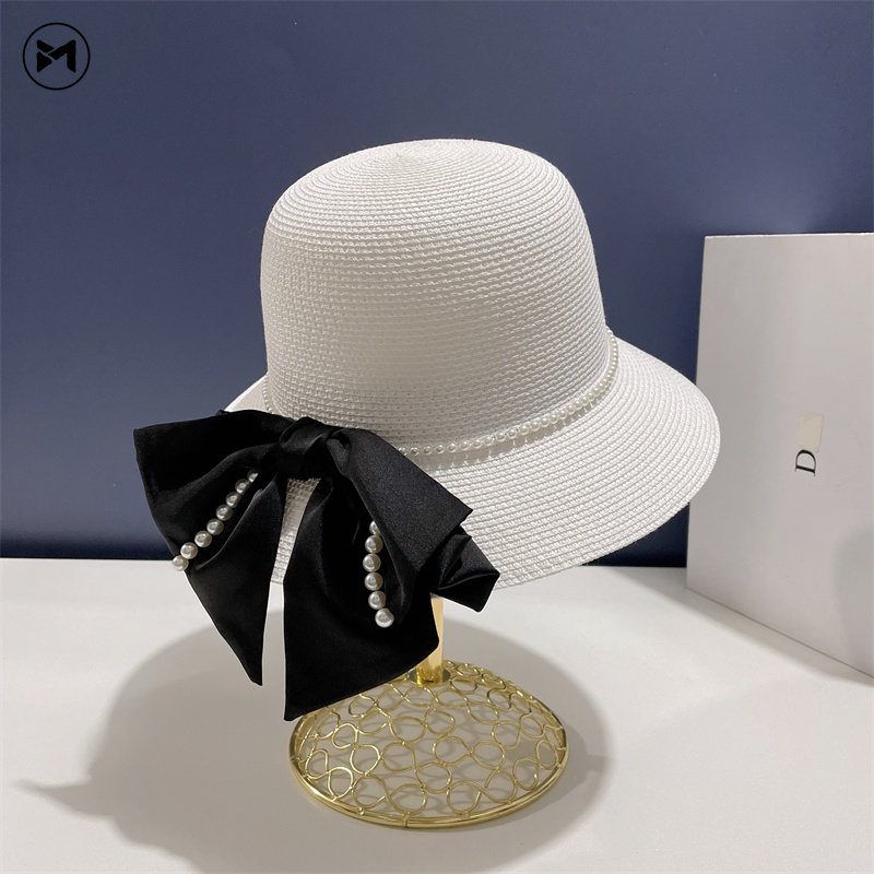 Mũ Cói Rộng Vành Chống Nắng Thắt Nơ Đính Ngọc Trai Phong Cách Pháp Hàng Mới 2023 Dành Cho Bạn Nữ Đi Biển