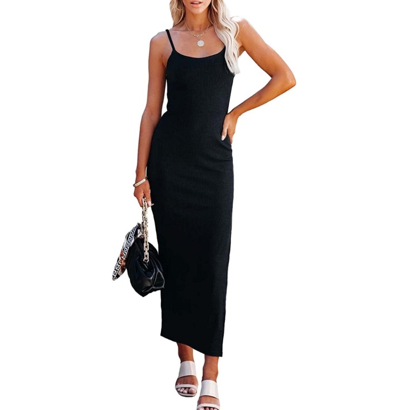 Xiangbao Đầm Ôm Dáng Không Tay Xẻ Tà Lưng Cao Màu Trơn Mùa Hè Cho Nữ