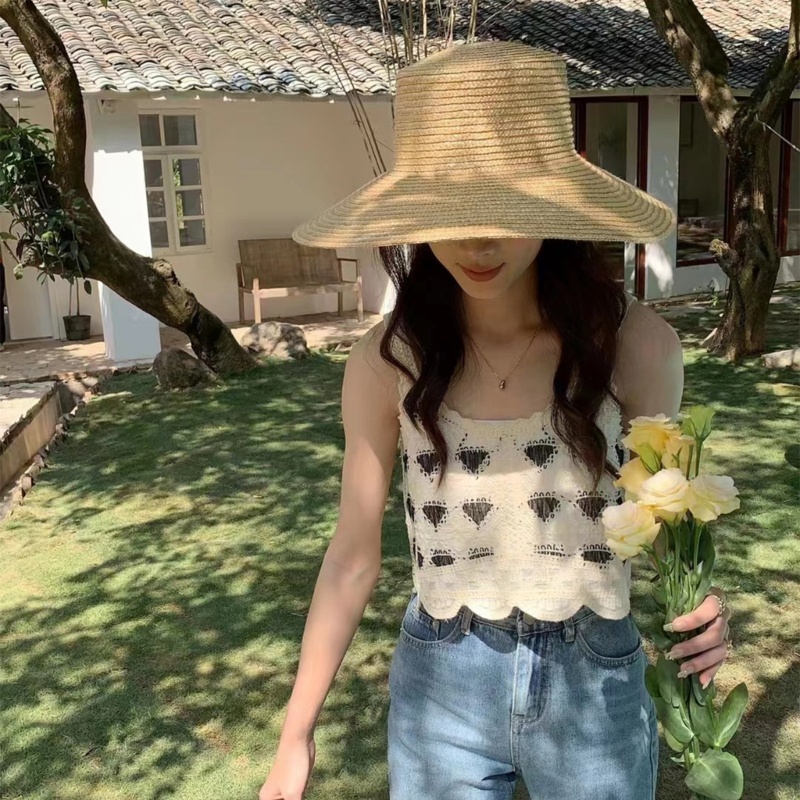 Xiangbao Áo Dệt Kim Không Tay Dáng Rộng Ghép Nối Viền Rỗng Họa Tiết Hoa Đáng Yêu Phù Hợp Cho Trường Học Hàng