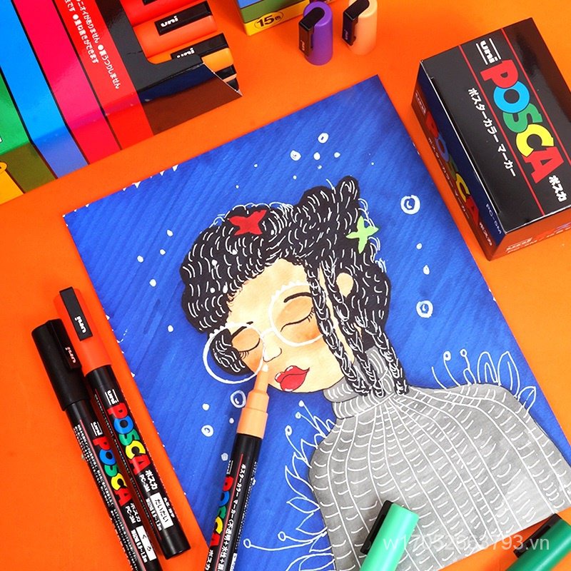 Màu posca Bút vẽ trên nhiều chất liệu Uni Posca Paint Marker PC-1M PC-3M PC-5M Ngòi 0.7mm-2.5mm Posca Paint Marker Bút Máy Tính Bảng Vẽ Graffiti