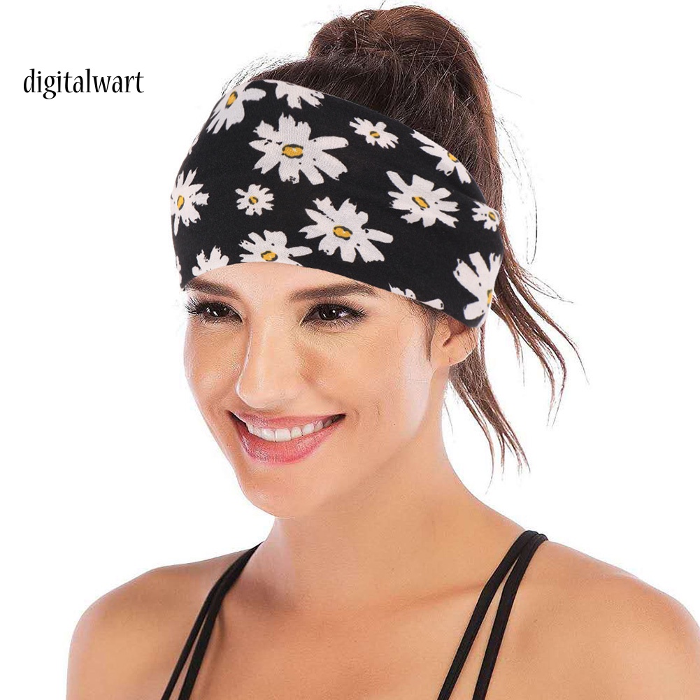 Kỹ Thuật Số| Băng Đô Thể Thao Chất Liệu Cotton Co Giãn Họa Tiết Hoa Hướng Dương