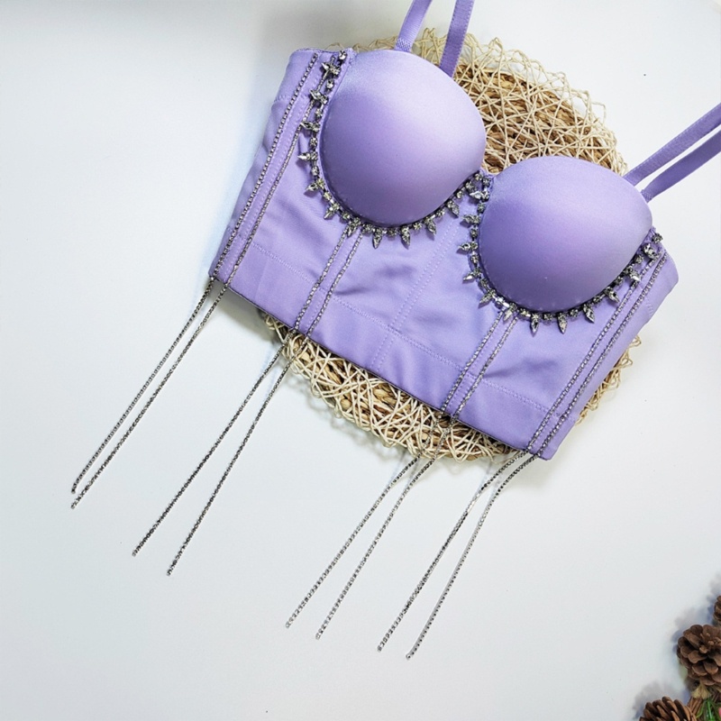 Xiangbao Áo hai dây Vải Crop Top Đính Hạt Cườm Dùng Để Biểu Diễn Club