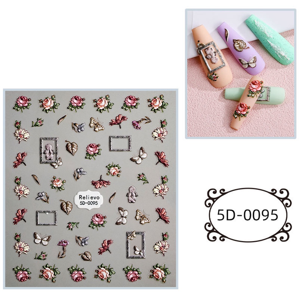 1 Nhãn Dán Trang Trí Móng Nghệ Thuật Tự Dính Hình Cánh Thiên Thần Hoa Lá 3D Kiểu Retro Dành Cho Salon Làm Móng Nghệ Thuật
