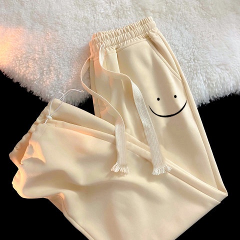 Quần Dài Thể Thao Lưng Cao Dáng Rộng In Hình Mặt Cười Phong Cách Harajuku Thời Trang Cho Nữ