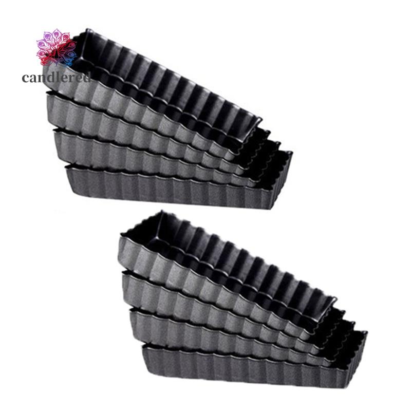 Set 8 Khuôn Làm Bánh Tart Chống Dính Hình Chữ Nhật Với Đáy Có Thể Tháo Rời