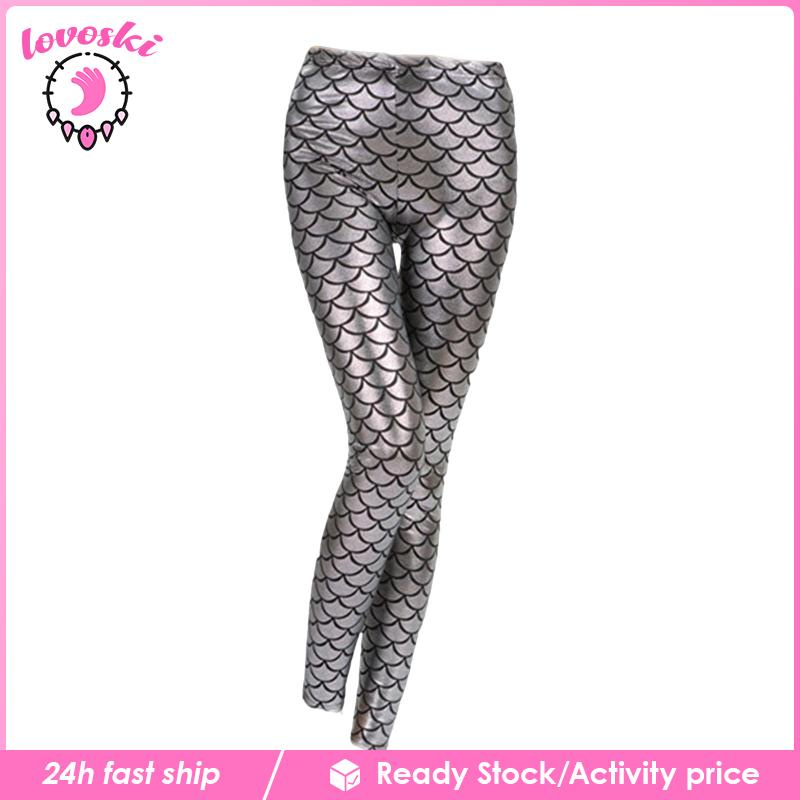[Lovoski] Quần Legging Dáng Ôm Eo Cao Họa Tiết Vảy Cá Cho Nữ Biểu Diễn Sân Khấu