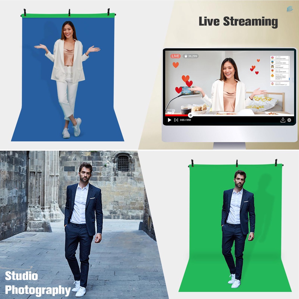 Phông Nền Chụp Ảnh Hai Mặt Màu Xanh Lá Cây Màn Hình Xanh Dương 5x7ft Hình Chữ T 5x7ft Có Thể Điều Chỉnh Kèm Kẹp Lò Xo 3X