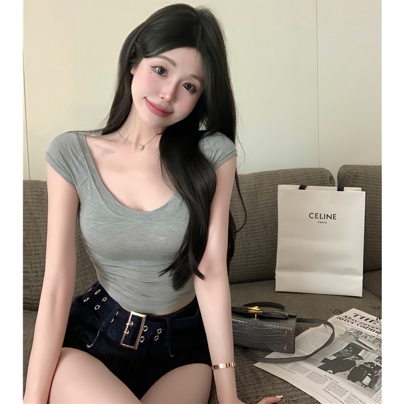 Áo Thun Tay Ngắn Màu Sắc Đơn Giản Cho Nữ