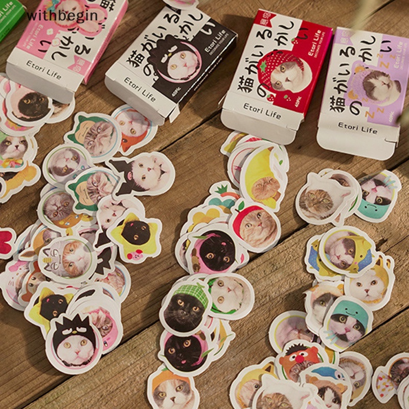 Bộ 40 Miếng Dán Vinyl Chống Nước Hình Mèo Kitty Dễ Thương Trang Trí Sổ Tay