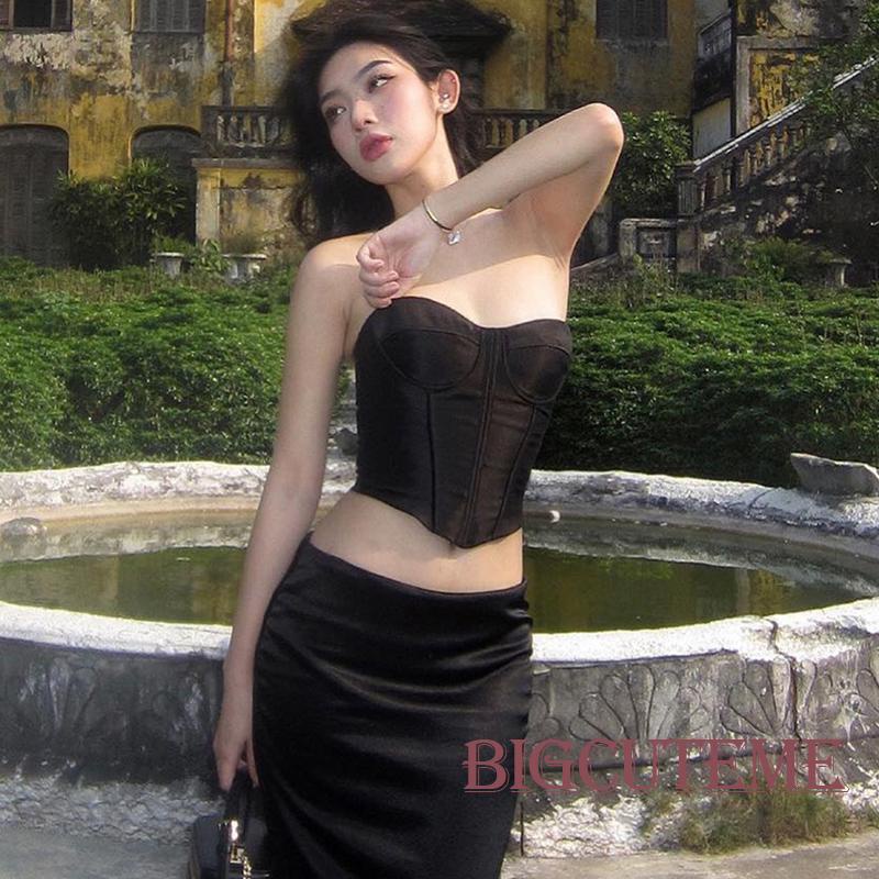 [] - Áo Ống Màu Trơn Hở Lưng Ôm Dáng Thời Trang Đi Tiệc Mùa Hè Màu Trắng / Đen Cho Nữ