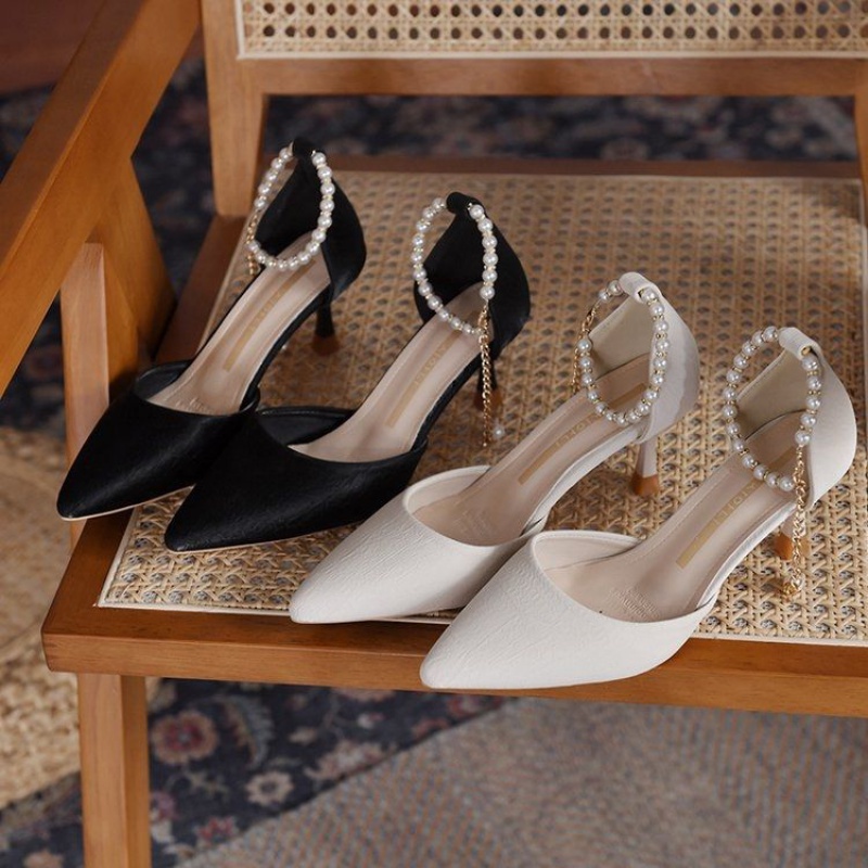 Giày Cao Gót Đế Phẳng Đính Ngọc Trai Nhân Tạo Phong Cách Thời Trang Pháp Hàng Mới Dành Cho Bạn Nữ