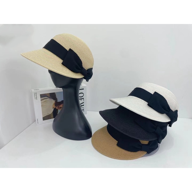 Mũ Cói Lưỡi Vịt Đính Nơ Phong Cách Anh Quốc Cổ Điển Dành Cho Nữ