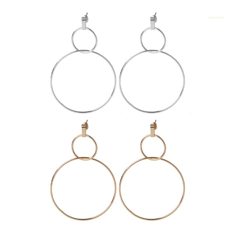 Bông Tai Hình Tròn Cỡ Lớn Thiết Kế Đơn Giản Thoải Mái Thời Trang