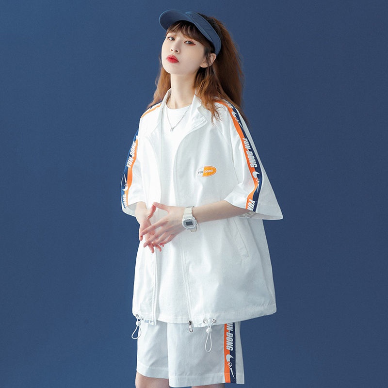 Bộ Áo Khoác Tay Ngắn + Quần short Thể Thao Phong Cách Hàn Quốc Thời Trang Mùa Hè Cho Nam Và Nữ