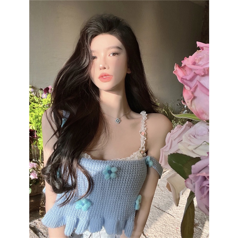 Áo Dệt Kim Hai Dây Xếp Nếp Ba Chiều Màu Trơn Họa Tiết Hoa Nhỏ Tươi Tắn Sang Trọng Dành Cho Bạn Nữ