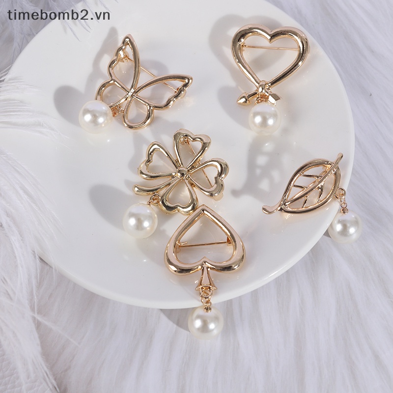 {Timebomb} Ghim Cài Áo Sweater Cardigan Dây Xích Đính Ngọc Trai Dễ Thương Thời Trang