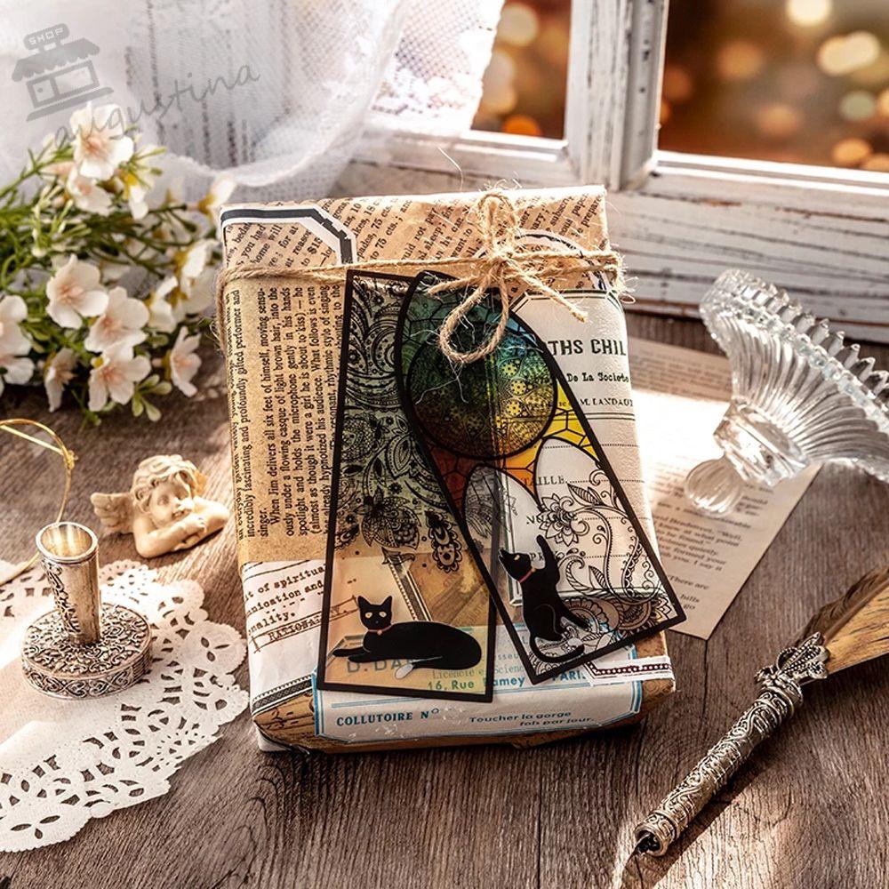 Augustina Thẻ Đánh Dấu Trang Sách Hình Mèo Đen Phong Cách Retro Dùng Làm Quà Tặng Trong Trường Học