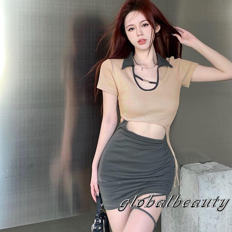 Đầm Ngắn Tay Ôm Dáng Màu Sắc Tương Phản Thời Trang Mùa Hè Dành Cho Nữ