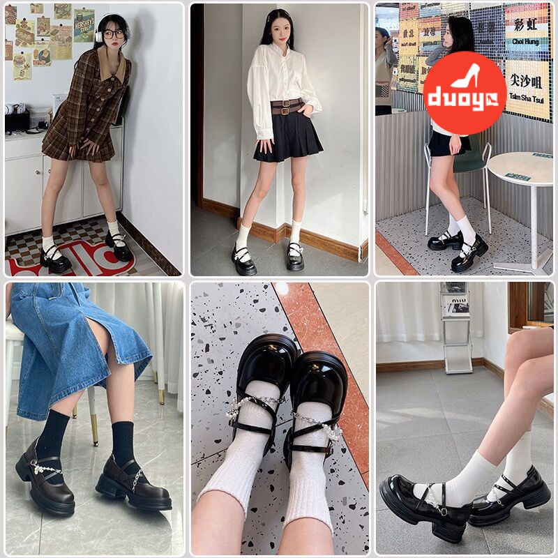 Duoya Giày Da Đế Dày Mary Jane Phong Cách Preppy Cho Nữ