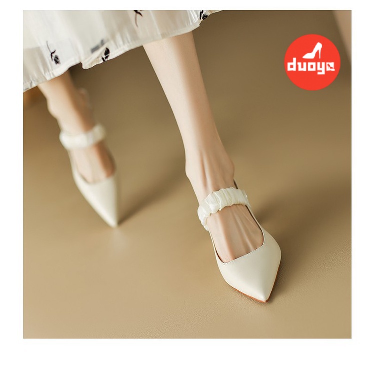 Duoya Tóc Thẳng ~ [Hàng Có Sẵn] Sandal Cao Gót Mũi Nhọn Bằng Da Thật Mềm Mại Dày Dặn Không Va Chạm Cho Nữ Miễn Phí Vận Chuyển