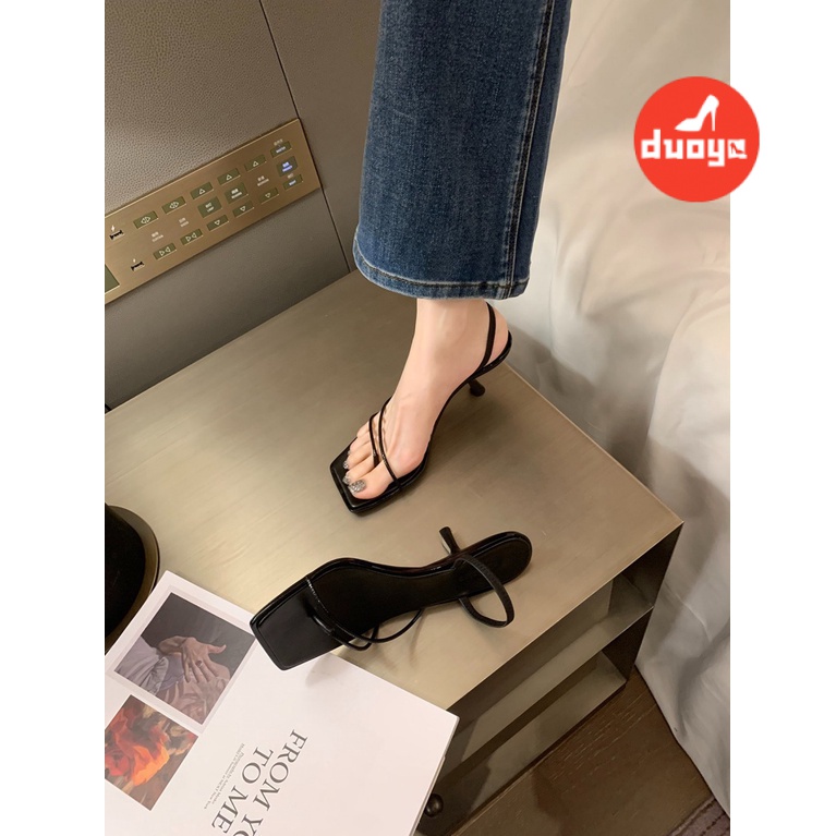 Duoya Giày Sandal Cao Gót Mũi Vuông Bằng Da Thật Hai Cách Đeo Thời Trang Xuân Hè Dành Cho Bạn Nữ Miễn Phí Vận Chuyển