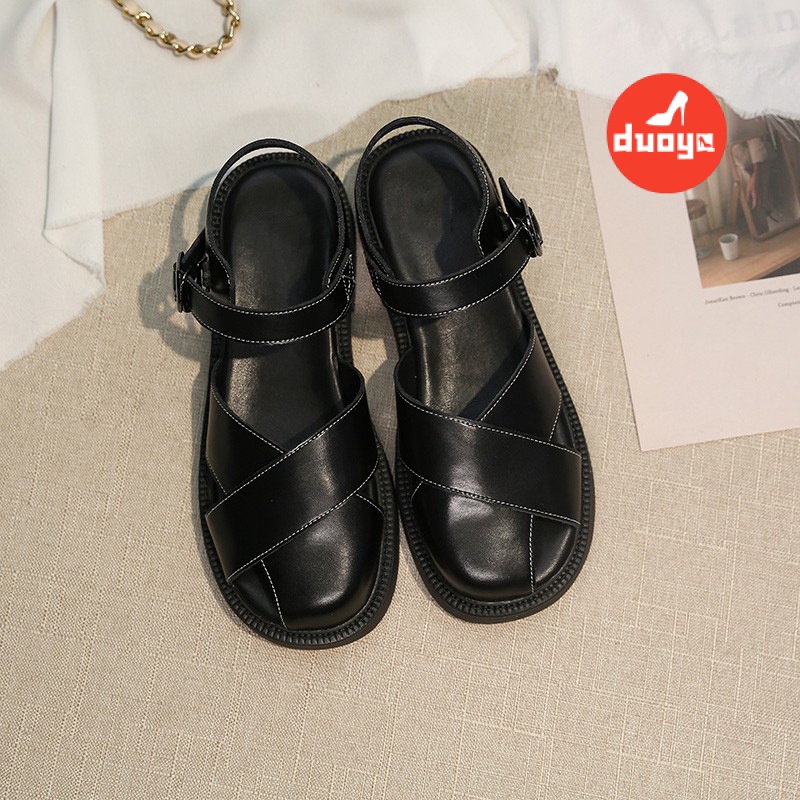 Duoya Tóc Thẳng ~ [Hàng Có Sẵn] Giày Sandal Da Mềm Mại Thời Trang Mùa Hè Dễ Phối Đồ Cho Nữ