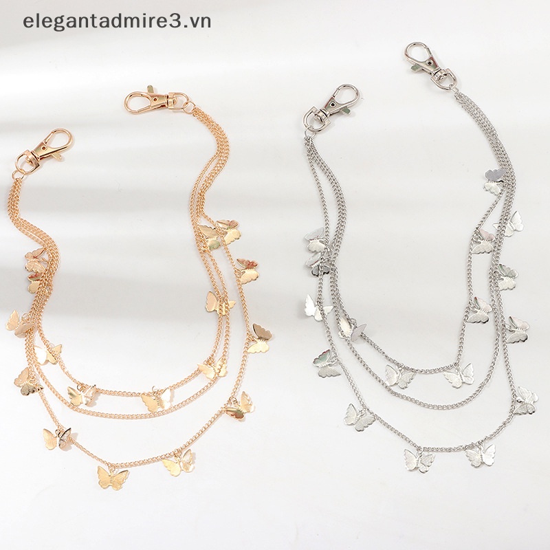 Chuỗi Dây Xích Đeo Thắt Lưng Quần Nhiều Lớp Trang Sức Hình Bướm Phong Cách Punk Dành Cho Bạn Nữ ~