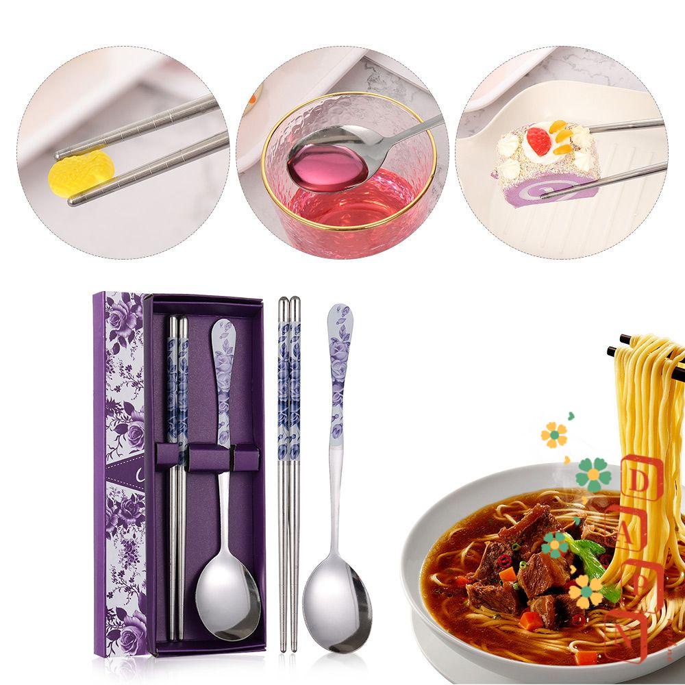 Set 2 Món Muỗng Đũa Đánh Bóng Di Động In Họa Tiết Hoạt Hình