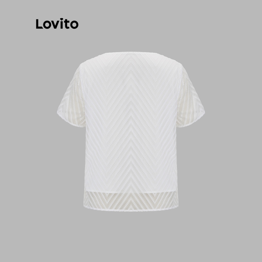 Áo kiểu Lovito tay ngắn cổ V dệt họa tiết màu trơn thanh lịch cho nữ L51ED010 (Màu mơ)