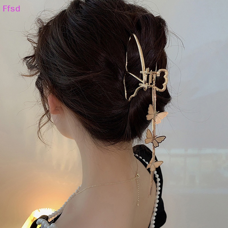 Kẹp Tóc Hình Bướm Lớn Màu Vàng Đính Ngọc Trai Thanh Lịch