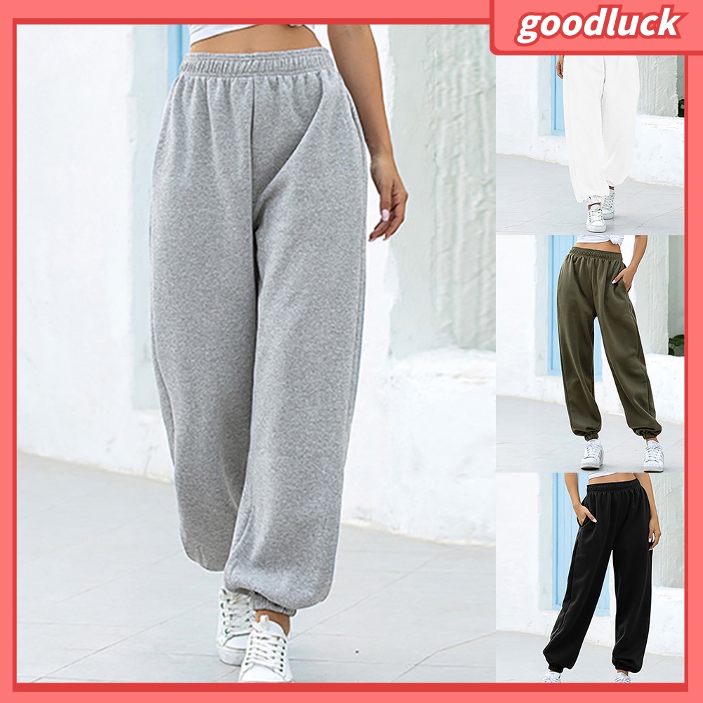 [ULK] Quần Thể Thao Dài Tới Mắt Cá Chân Có Túi Lưng Cao Buộc Dây Dày Dặn Cho Nữ