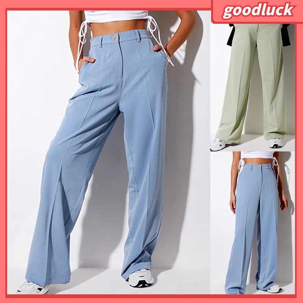 Quần Dài Ống Đứng Lưng Cao Màu Trơn Thời Trang Cho Nữ