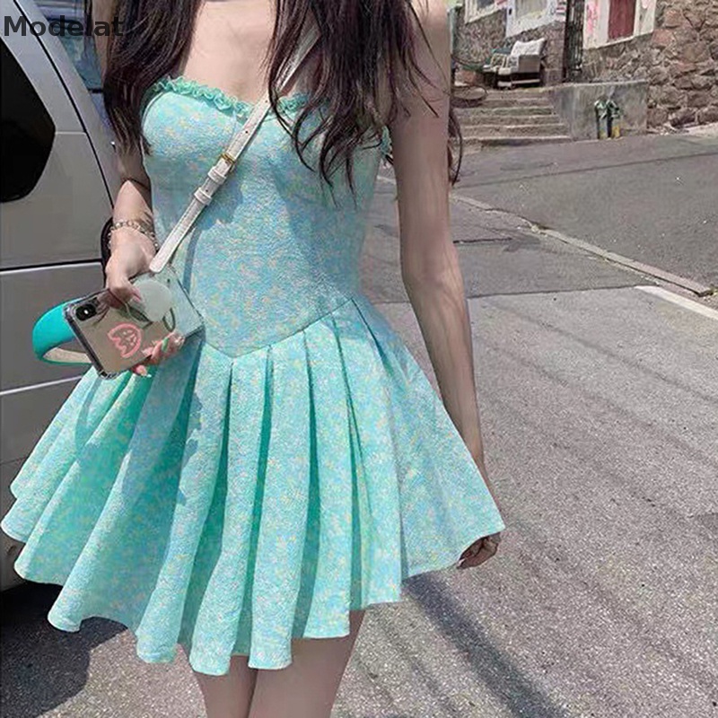 Mfc Đầm Hai Dây Phối Bèo Họa Tiết Hoa Xinh Xắn Thời Trang Mùa Hè Cho Nữ