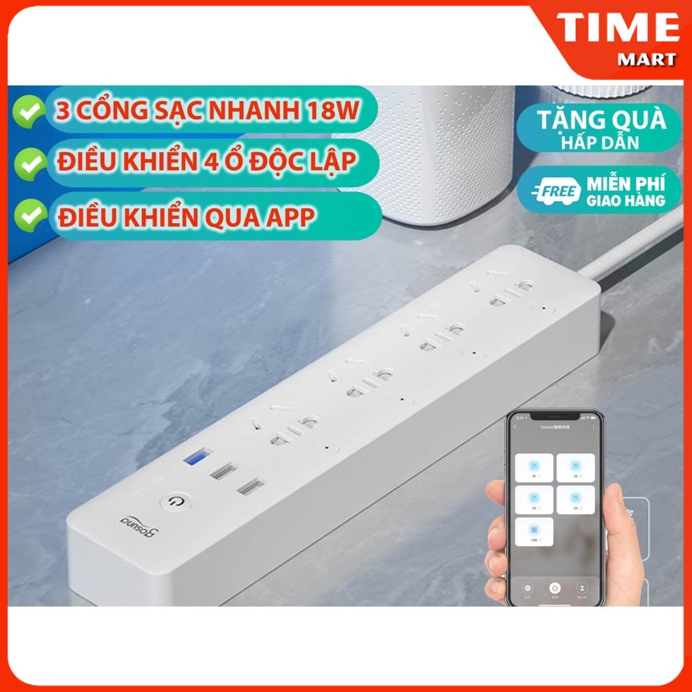 [ CHÍNH HÃNG ] Ổ cắm điện thông minh Xiaomi Gosund CP5. Điều khiển độc lập 4 giắc cắm, 3 cổng sạc nhanh 18 W